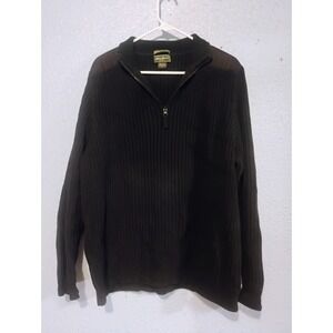 Eddie Bauer Ribbed Knit Sweater Mens Lrge 1/4 Zip Teflon Black Elbow Patches Vtg